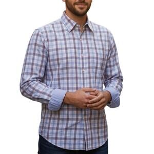 J. McLaughlin Contrast Collar Flip Cuff Shirt Men XL Blue Red Plaid Check